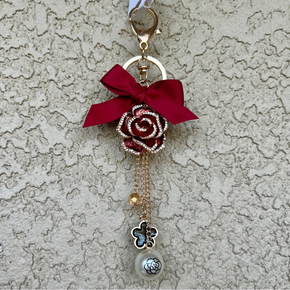 Luxe Burgundy Floral Keychain/Bag Charm